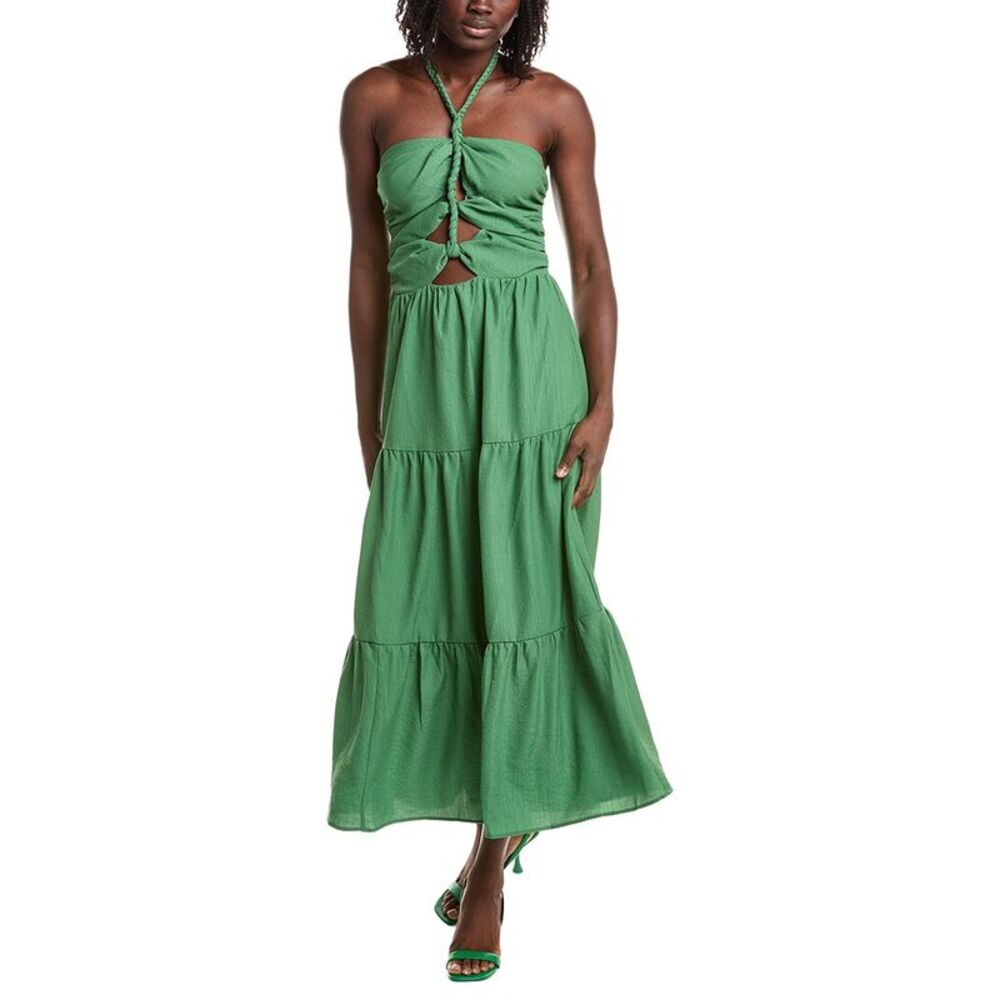 Reveriee Womens  Tiered Midi Dress, Green